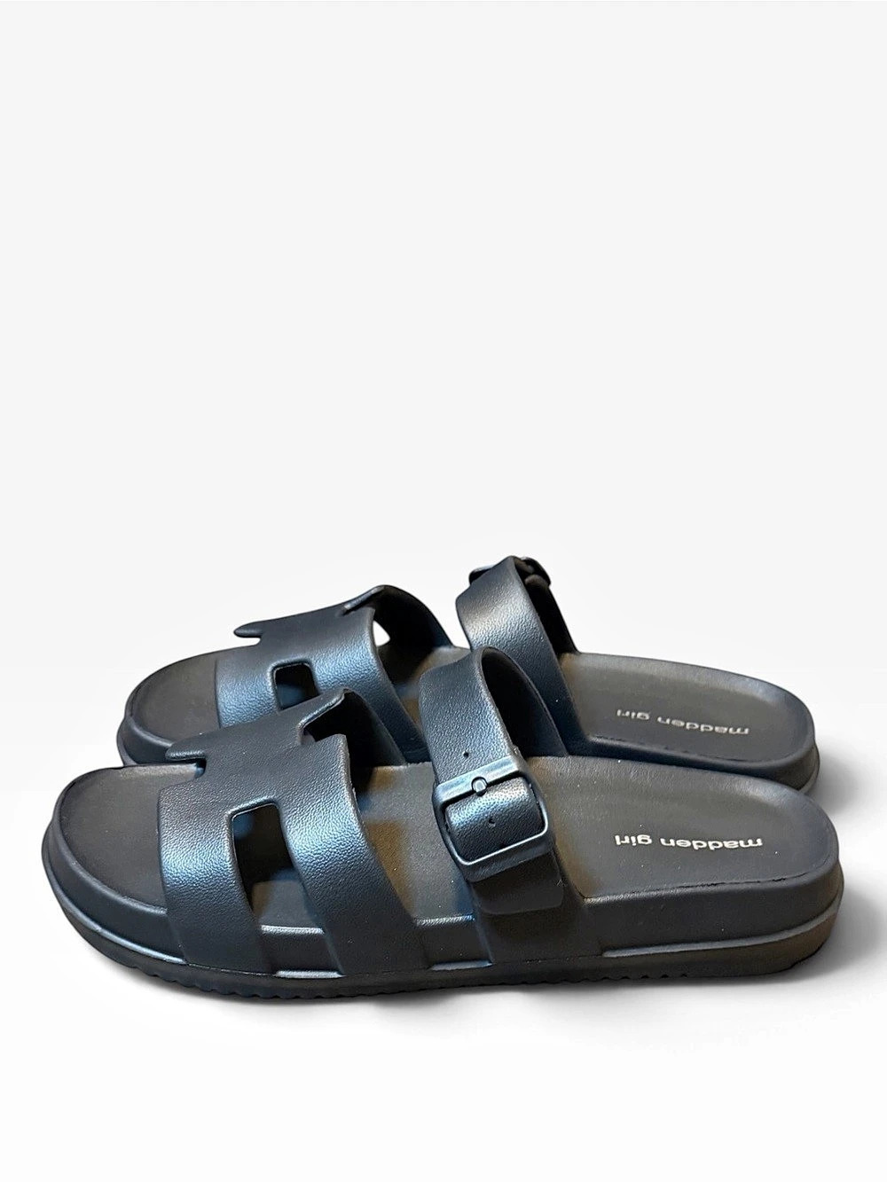 Madden Girl Slide Sandal Black Buckle Sandals Women’s Size 10